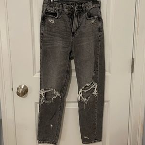American Eagle dark gray ripped mom jeans